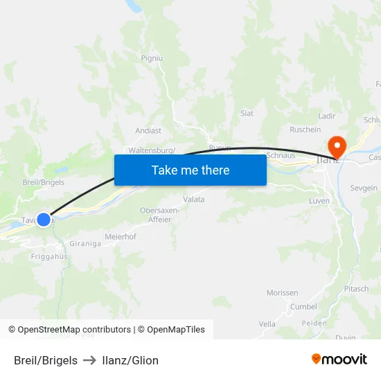 Breil/Brigels to Ilanz/Glion map