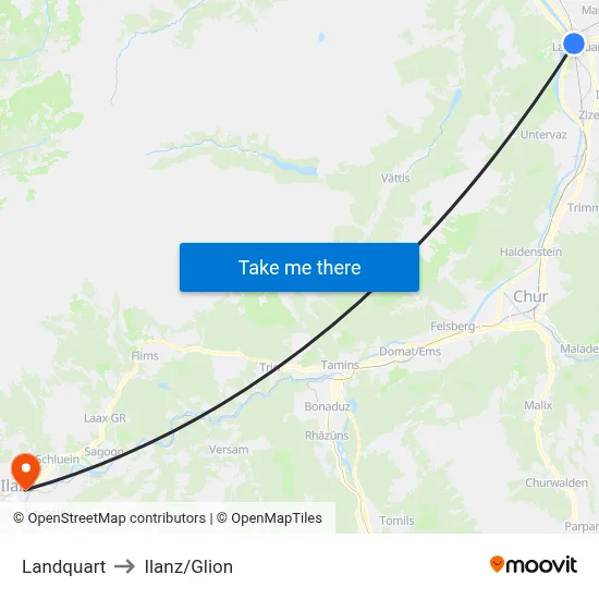 Landquart to Ilanz/Glion map