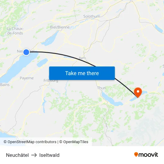 Neuchâtel to Iseltwald map