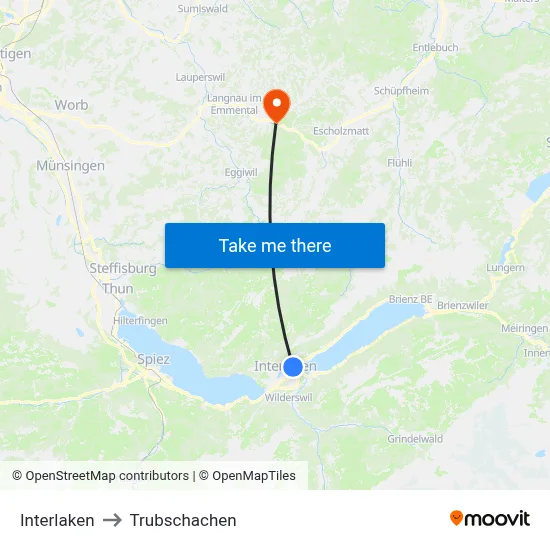 Interlaken to Trubschachen map