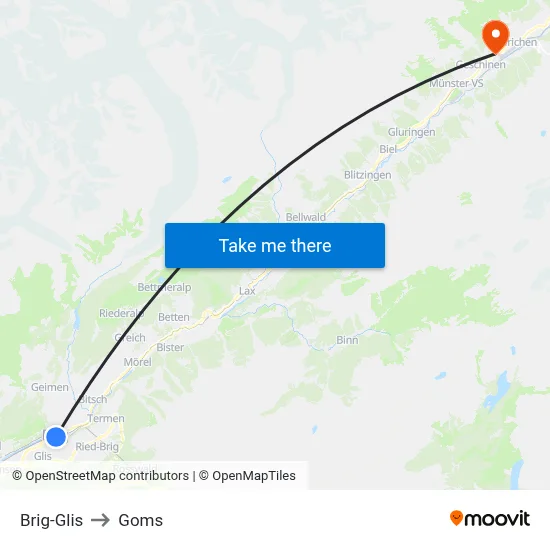 Brig-Glis to Goms map