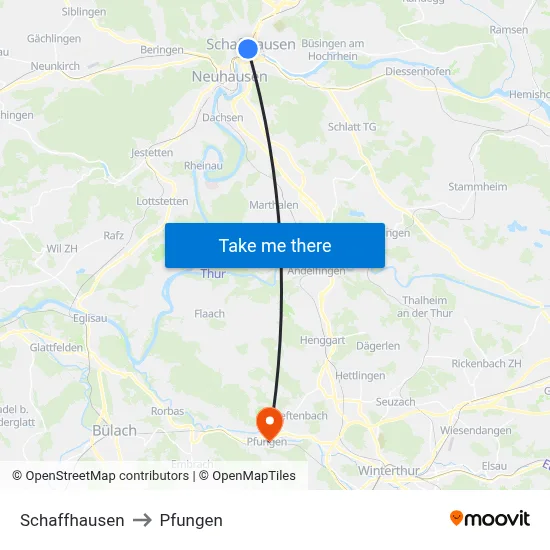 Schaffhausen to Pfungen map
