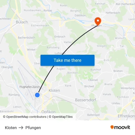 Kloten to Pfungen map