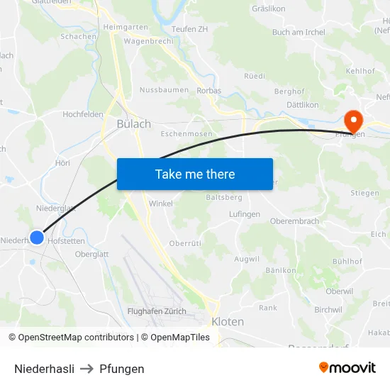Niederhasli to Pfungen map