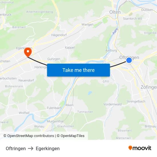 Oftringen to Egerkingen map