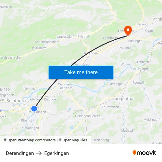 Derendingen to Egerkingen map
