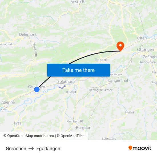 Grenchen to Egerkingen map