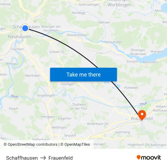 Schaffhausen to Frauenfeld map