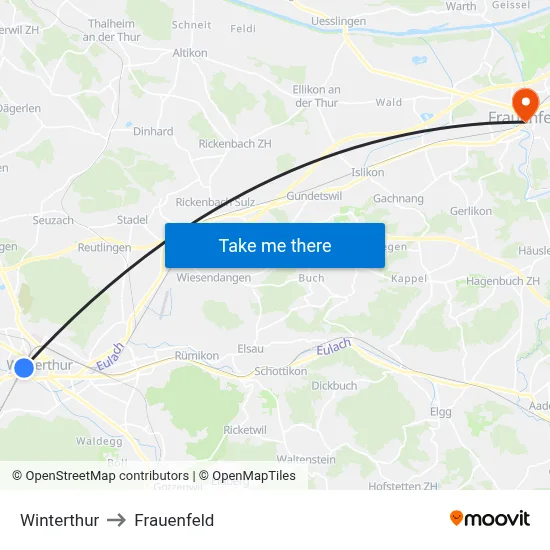 Winterthur to Frauenfeld map