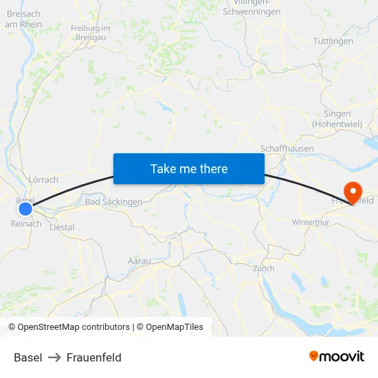 Basel to Frauenfeld map