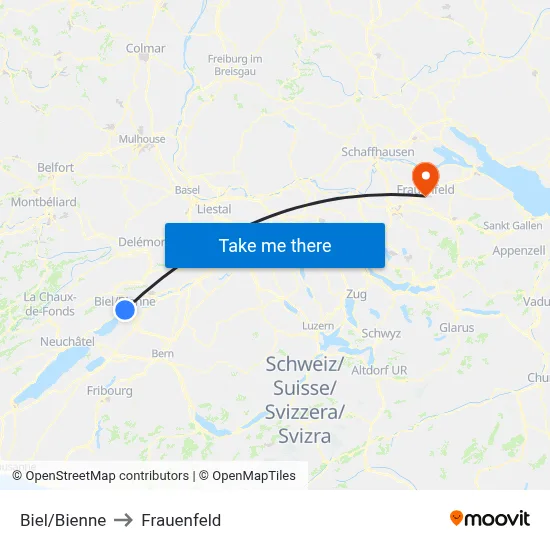 Biel/Bienne to Frauenfeld map