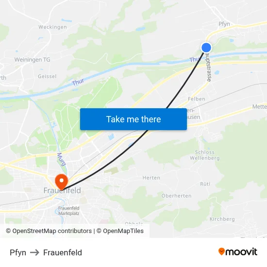 Pfyn to Frauenfeld map