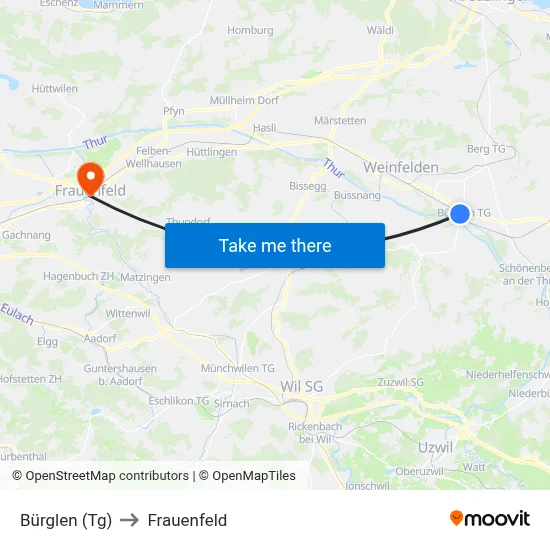 Bürglen (Tg) to Frauenfeld map