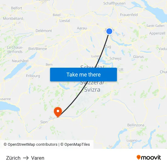 Zürich to Varen map