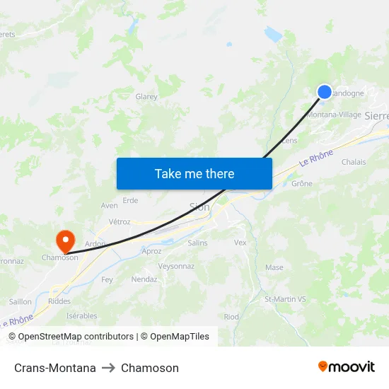 Crans-Montana to Chamoson map