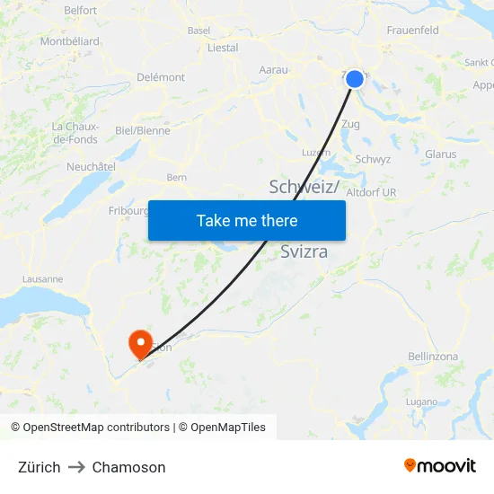 Zürich to Chamoson map