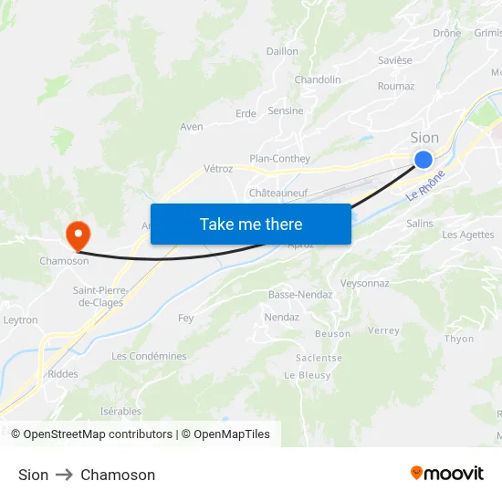 Sion to Chamoson map