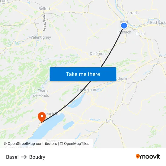 Basel to Boudry map