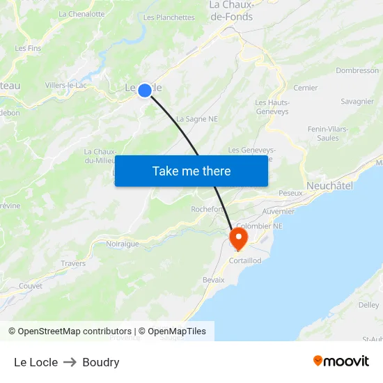Le Locle to Boudry map
