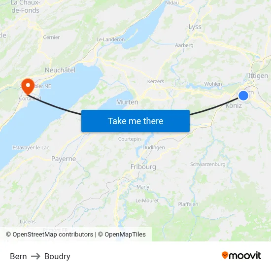 Bern to Boudry map