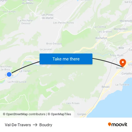 Val-De-Travers to Boudry map