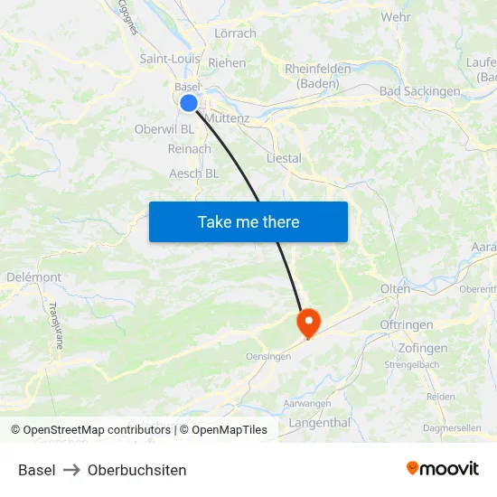 Basel to Oberbuchsiten map