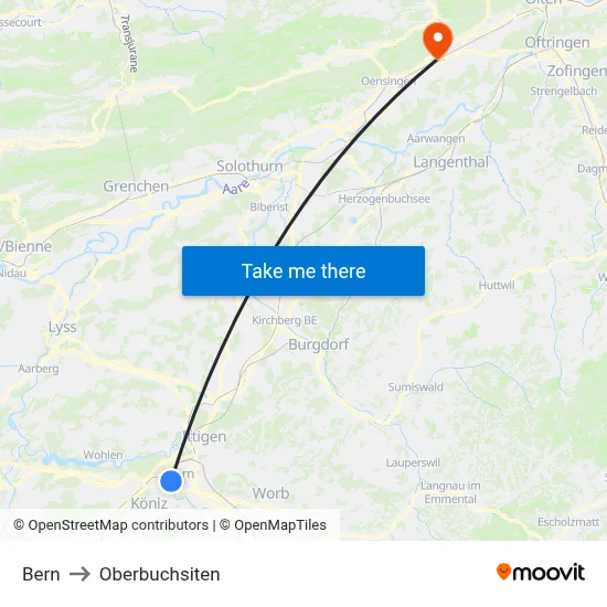 Bern to Oberbuchsiten map