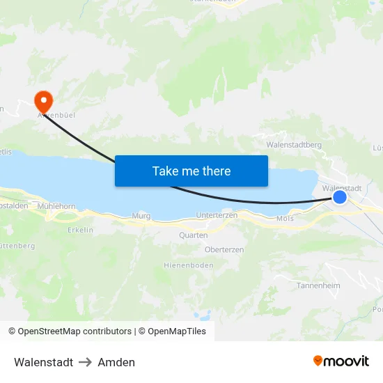 Walenstadt to Amden map