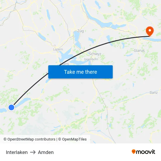 Interlaken to Amden map
