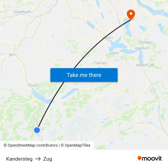 Kandersteg to Zug map