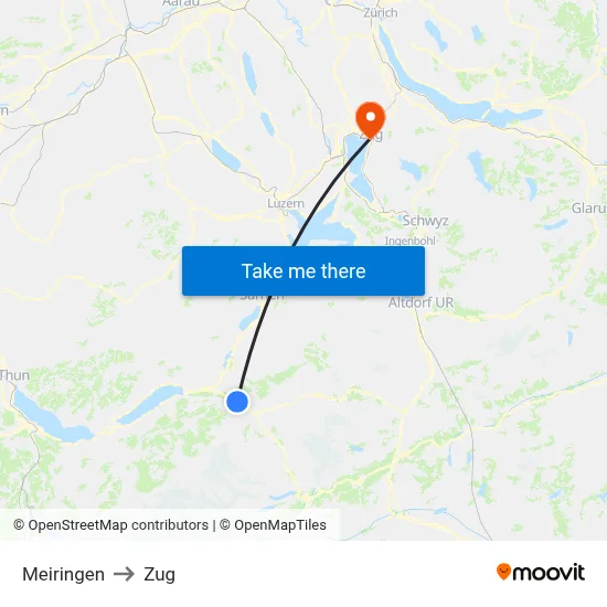 Meiringen to Zug map