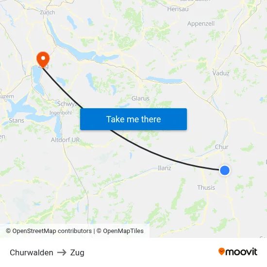 Churwalden to Zug map