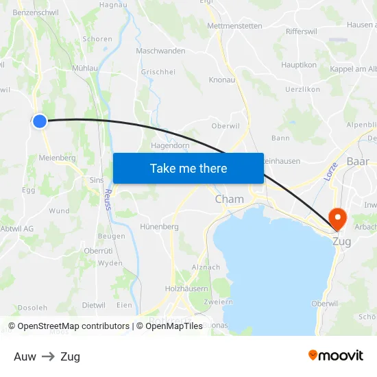 Auw to Zug map