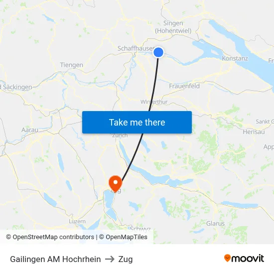 Gailingen AM Hochrhein to Zug map