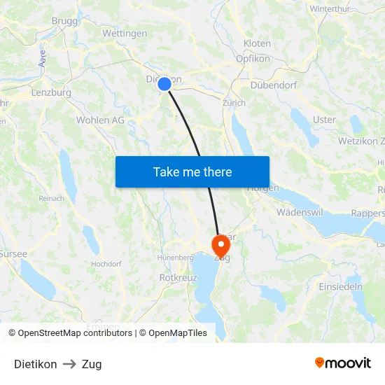 Dietikon to Zug map