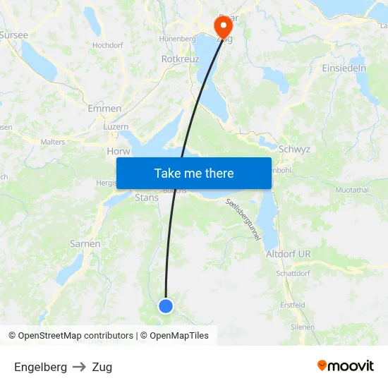 Engelberg to Zug map