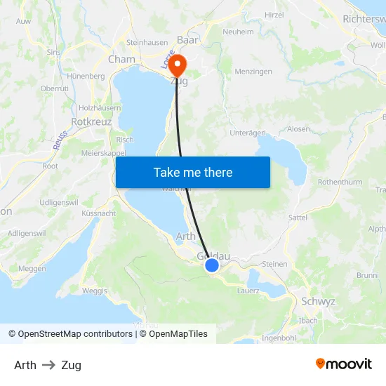 Arth to Zug map