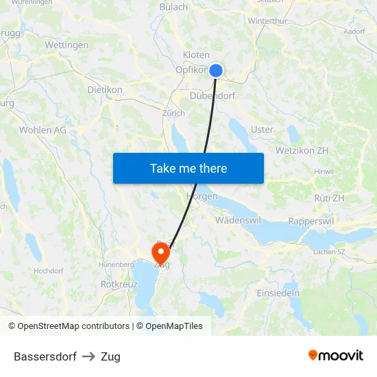 Bassersdorf to Zug map