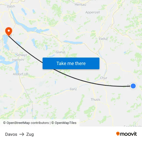 Davos to Zug map