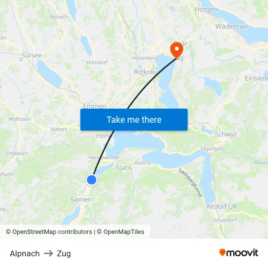 Alpnach to Zug map