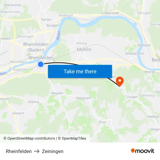 Rheinfelden to Zeiningen map