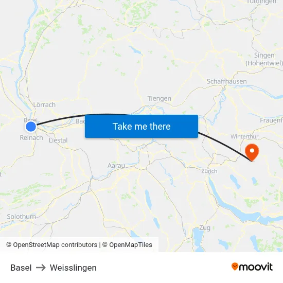 Basel to Weisslingen map