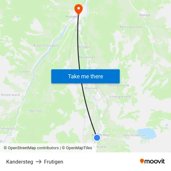Kandersteg to Frutigen map