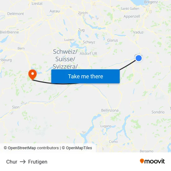 Chur to Frutigen map