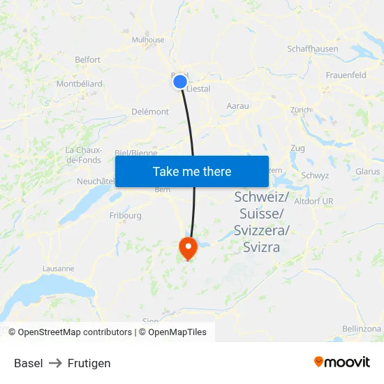 Basel to Frutigen map