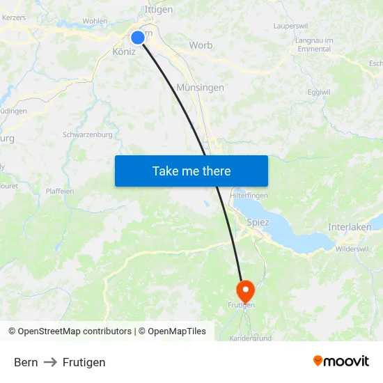 Bern to Frutigen map