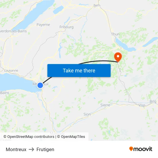 Montreux to Frutigen map