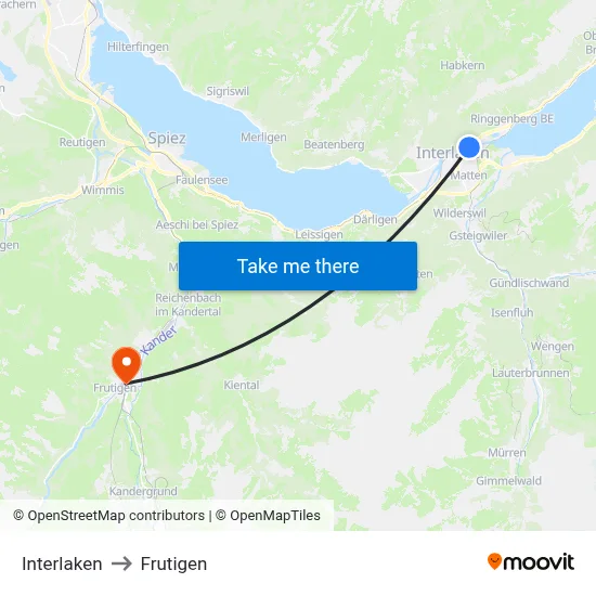 Interlaken to Frutigen map