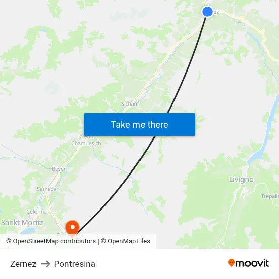 Zernez to Pontresina map