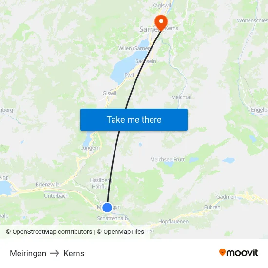 Meiringen to Kerns map
